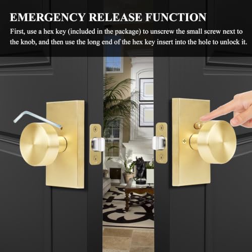 Brushed Gold Door Knobs Brass Privacy Door Knobs Interior with Lock - color: Brushed Gold