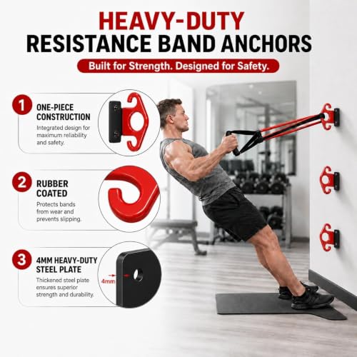 Resistance Bands Wall Mount Anchors, 3 Pack Steel Hook for Home Gym - color: Red