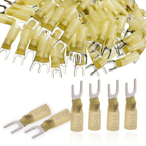 Yellow 12-10 Gauge Heat Shrink Fork Connectors 100pcs - size: Yellow AWG12-10