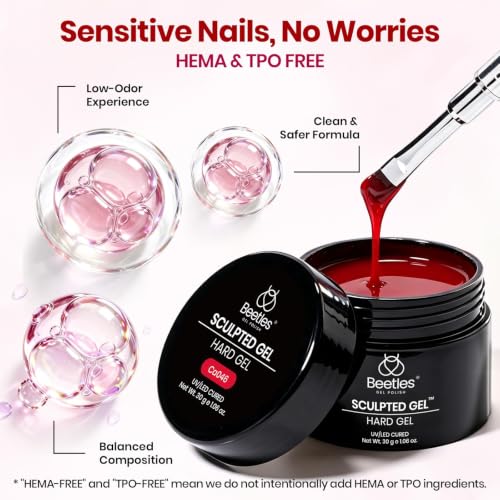 Beetles Hard Gel for Nails Wine Red, 30g TPO & HEMA-FREE & Flat Nail Brush - color: A - Crimson Allure