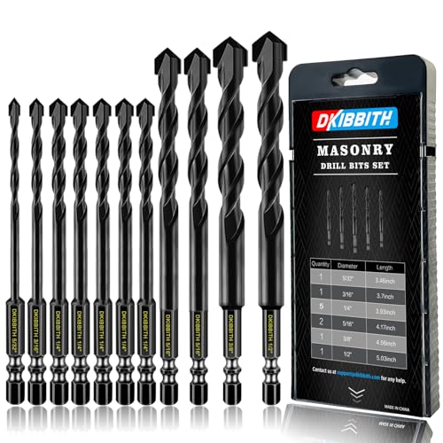 11-pc Masonry Drill Bits Carbide Concrete Drill Bit Set for Stone Tile Brick Ceramic Glass Metal Sheet Plastic and Wood, Quick Change 1/4" Hex Shank, Size 5/32” 3/16" 1/4" 5/16" 3/8" 1/2" with Case - size: 11 Pack Multiple Sizes (5/32"-1/2")