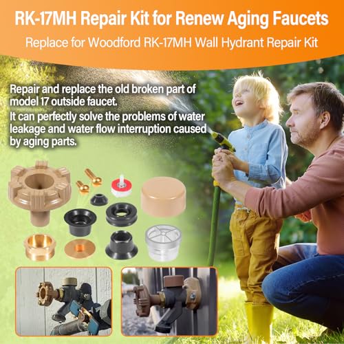 RK-17MH Outside Faucet Repair Kit Metal Handle - Replacement for Woodford Model 17 Outdoor Wall Hydrant, Frost-Free Design, EPDM Packing, 12-Piece Kit