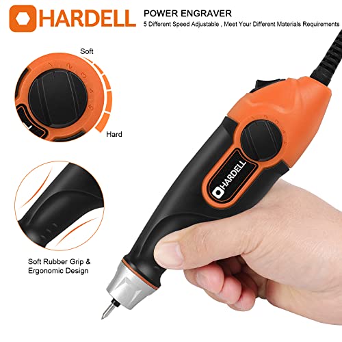 HARDELL 24W Engraving Pen, 5-Speed, Tungsten Carbide Bits, Soft Handle