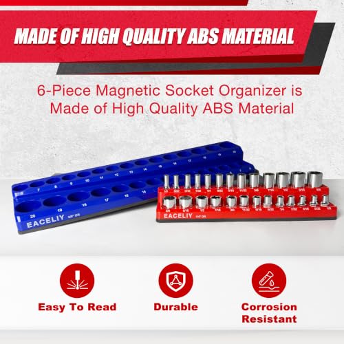 EACELIY Magnetic Socket Organizer Set SAE & Metric Deep & Shallow Socket Holder Kit, Socket Trays (sockets not included) (6PCS 3 COLOR)) - size: 6PCS(3 COLOR)