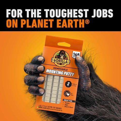Gorilla Removable Mounting Putty, Natural Tan, 168 Pre-Cut Squares, 1-Pack - size: 168 Squares