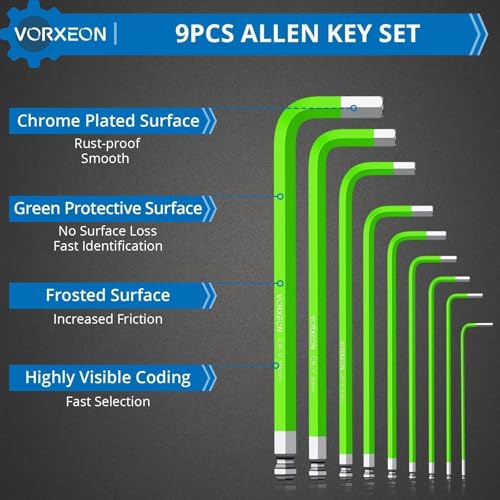 9-Piece Metric Hex Key Allen Wrench Set 1.5 to 10 mm - size: 9PCS Green Allen Wrench Set