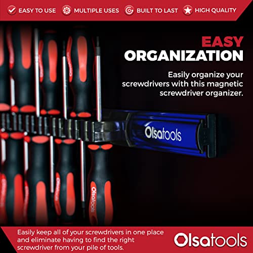 Olsa Tools Magnetic Screwdriver Organizer, Blue, Holds 16 Screwdrivers - color: Blue Organizer / Black Clips