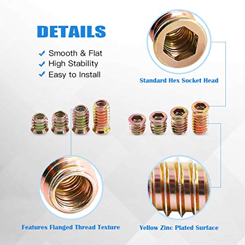 Glarks 50Pcs 5/16"-18 x20mm Threaded Inserts Nuts Zinc Plated Carbon Steel Hex Socket Drive Furniture Flanged Screw-in Nut with M8 Hex Wrench for Wood Furniture (5/16''-18 x 20mm) - size: 5/16"-18 x 20mm