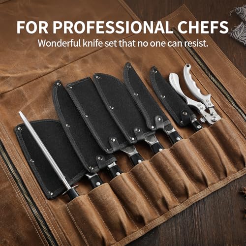 Chef Knife Set with Bag, Hand Forged High Carbon Steel BBQ Knives Set