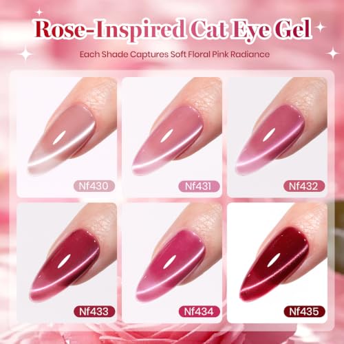 Beetles Pink Cat Eye Gel Polish Set, Garden Kiss 6 Colors Glitter Gel - color: A - Glass Pink Cat Eye | Garden Kiss
