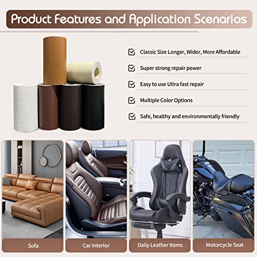 KING MOUNTAIN Leather Repair Patch,4 x 63 Inches self Adhesive Leather Repair Tape for Damaged Leather Furniture, Sofa Seating,Car Seats, Leather Goods（Coffee Brown） - color: Coffee Brown, size: 4" x 63"