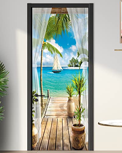FLFK Door Decal Sticker - Ocean,Peel and Stick Mural,Combined Size 36"x80",Split into 2 Pieces - color: Mt1391, size: 36"x80"