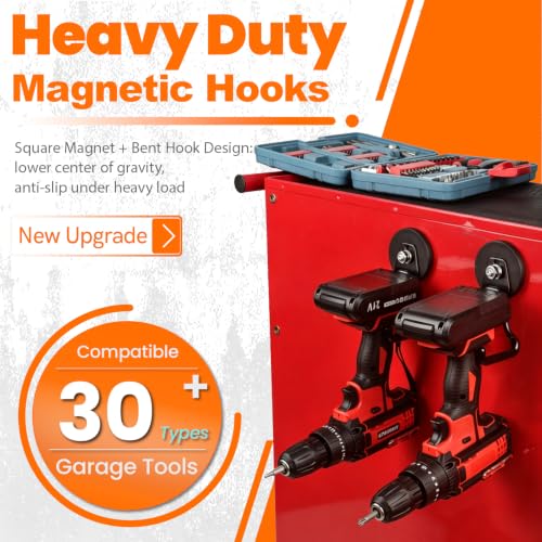 Heavy Duty Magnetic Garage Hooks,4 Pack Strong Large Magnet Hook for Power Drill,Garden Tools,Hose,Pegboard,Garage, Workshop,Magnetic Storage Hooks for Indoor Outdoor Hanging(Black) - style: 2.59" Medium L Black 4PC