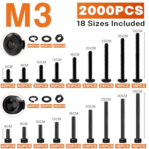 960PCS M3 Socket Head Cap Screw Assortment Kit, 6-30mm - size: M3
