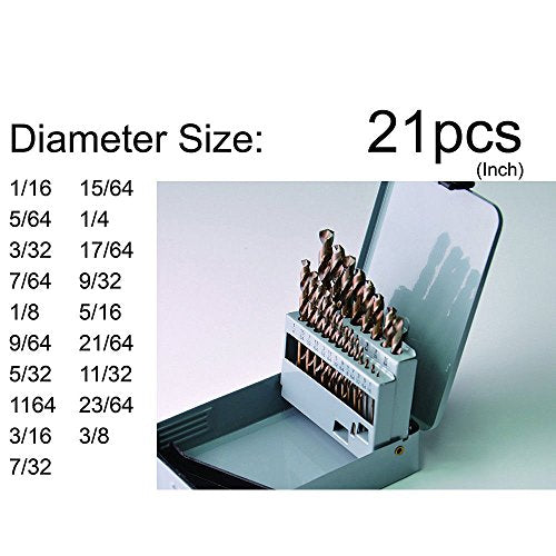 21PCS, Cobalt, Drill Group Sets of Bits Twist Metal Tools