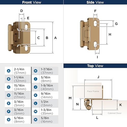 Amerock 1 Pair 1/2" Overlay Champagne Bronze Partial Wrap Cabinet Hinge - color: Champagne Bronze, size: 1/2 Inch (13 mm) Overlay