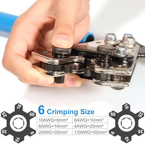Solsop Battery Cable Crimper Tool for AWG 10, 8, 6, 4, 2, 1/0 Gauge