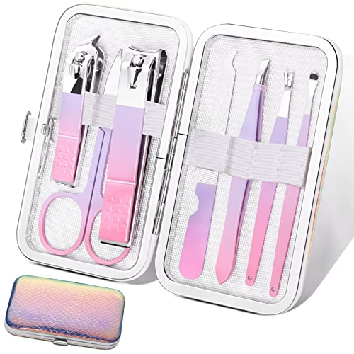 Aceoce Manicure Set Women Nail Clippers Professional Manicure Pedicure Kit Stainless Steel Nail Cutter Grooming Kit Personal Care Tool with Travel Case Gifts for Women Her Valentine's Day Mother's Day - color: Gradual Purple