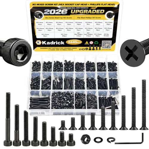Kadrick 2440PCS M3 Screws Assortment,Hex Socket Cap & Countersunk M3 Screws - size: M3 2440Pcs 4-35mm