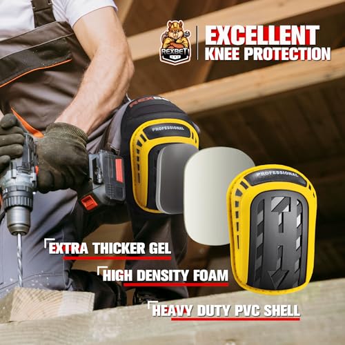 REXBETI Knee Pads for Men, Anti-slip Construction Gel Knee Pads for Work - color: Yellow