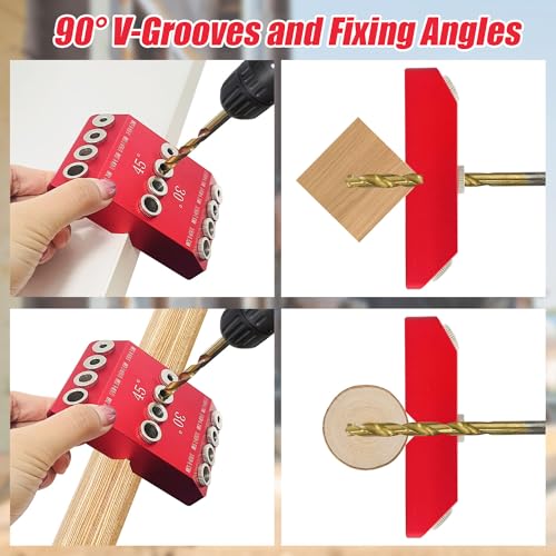 30 45 90 Degree Angle Drill Guide Jig with 4 Drill Bits for Angled/Straight Holes, 4 Sizes Aluminum Drill Hole Guide Jig Drill Template Block for Cable Railing Deck Stair Handrail