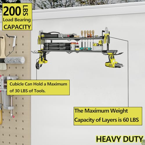 AZERPIAN Power Tool Organizer Heavy Duty Wall Mount Drill Tools Holder - size: 4 Slots 2Layers