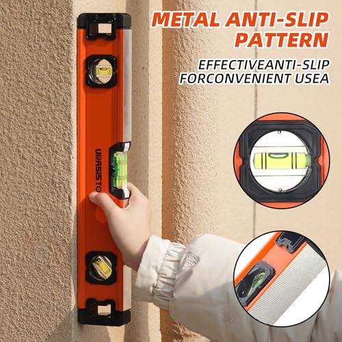 URASISTO 3-Piece Spirit Level Set, 12", 20", 40" Level Set with Magnetic Torpedo Level, 45°/90°/180°Bubbles Measuring, Aluminium Alloy Levels with Carrying Bag