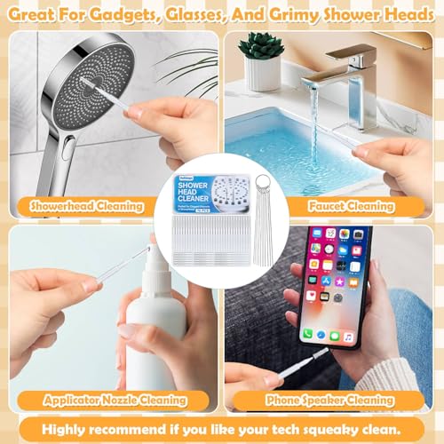 80 Pcs Shower Head Cleaner Tool–Showerhead Cleaning Brushes + Stainless Steel Picks, Small Hole Crevice Cleaning Brush for Shower Head, Shower Head Cleaner for Clog Removal & Hard Water Deposit(White) - color: White