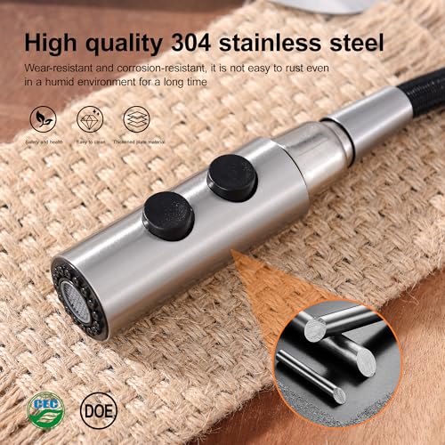 TIORIY Metal Kitchen Faucet Head Replacement, Pull Down Spray Head with 15 Adapters, 2 Function Kitchen Sink Spray Nozzle, Stainless Steel, Brushed Nickel - color: Brushed Nickel