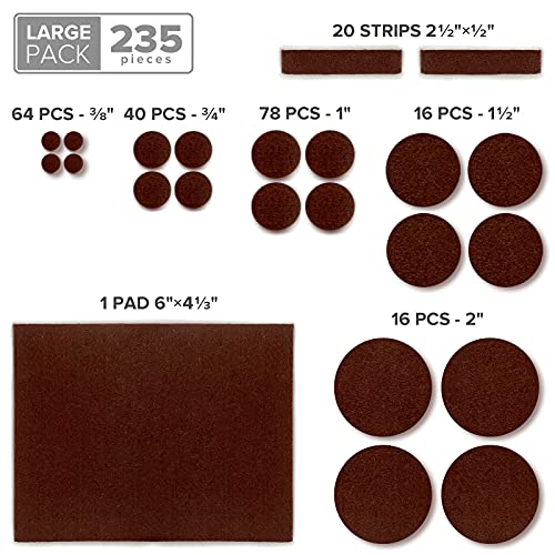 Felt Furniture Pads X-PROTECTOR 235 PCS Premium Furniture Pads - Felt Pads Furniture Feet Best Wood Floor Protectors - Protect Your Hardwood & Laminate Flooring! - size: 235 PCS Brown, Round & Square