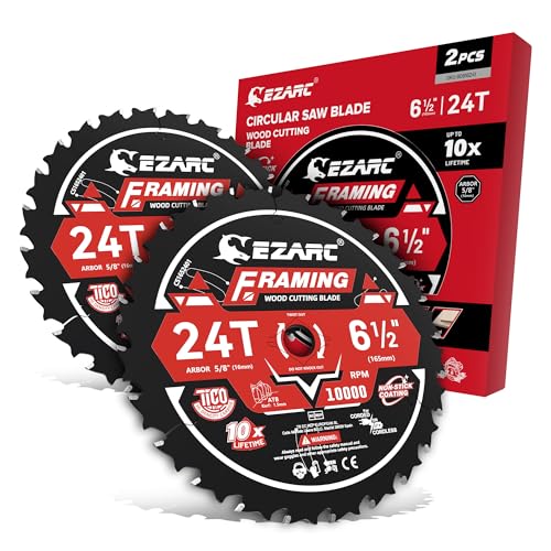 EZARC 6 1/2 Circular Saw Blades, 24T for Wood and Nails, 2-Pack - size: 6-1/2'', style: 24T