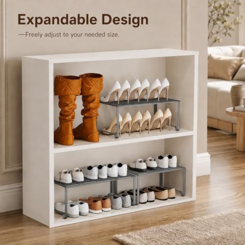 Extendable Metal Wire Shelf Organizer - Adjustable 15-24.4in Length, Stackable Storage Rack for Kitchen/Pantry/Bathroom/Shoe Cabinet/Tool Closet (Gunmetal, 2 Pack) - color: Gunmetal, size: 2 Pack