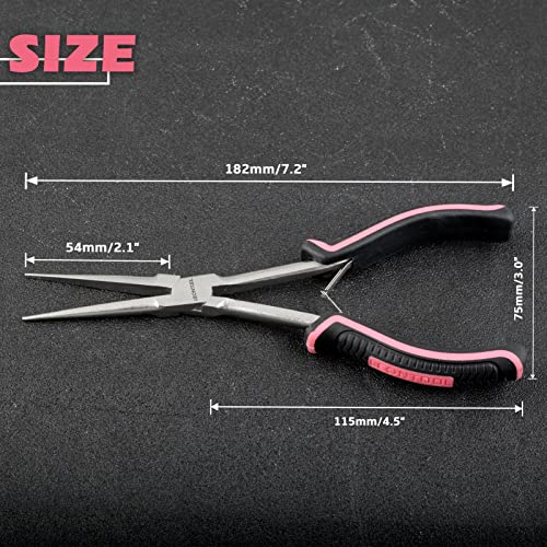Small Long Reach Needle Nose Pliers for Jewelry Making 7 Inches Slim Extra Long Needle Nose Pliers with Smooth Jaws Long Reach Long Nose Pliers for Small Object Gripping, Pink Tool for Women - style: Needle Nose Plier with Smooth Jaw