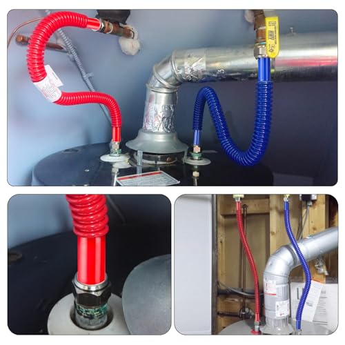 2 Pack, Upgrade Hot & Cold Water Heater Hose, 1" FIP x 1" FIP x 24 in Length Stainless Steel Corrugated Water Line Connector For Water Softener Tanks, Rubber Coating Red & Blue - size: red+blue 1"Fx1"F, 24"L(0.7"ID)