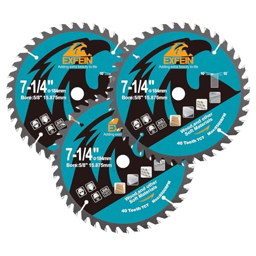 7-1/4 Inch Miter/Table Saw Blades 3pcs, 40 Teeth ATB TCT Fine Finish Wood Cutting Circular Saw Blade with 4/5 Inch Arbor - size: 184mm 40T