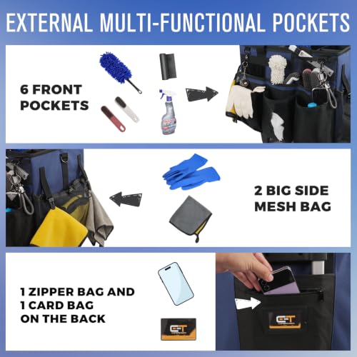 SCAVATA Rolling Cleaning Caddy Bag with Detachable Trolley, Large Cleaning Supplies Organizer with Wheels, Multi-Pocket Cleaning Cart with Adjustable Shoulder Strap for Housekeepers (NavyBlue) - color: NavyBlue