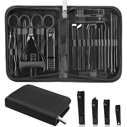 MINKINH Manicure Set Professional Nail Clipper Kit-26 Pieces for Men, Black | Stainless Steel Manicure Kit,Nail Care Tools with Luxurious Travel Case Nail Grooming Kit Gift for Husband Boyfriend Parent - color: Black