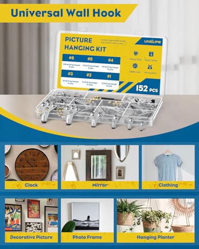 Uniclife 152 Pcs Heavy Duty Picture Hanging Kit,Picture Hanging Hook,Silver - size: 152 Pcs, style: Silver