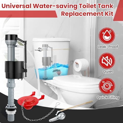 Saillong Universal Toilet Flusher Replacement Kit, Fill Valve, 2-Inch Flapper, Front Mount Handle Lever, Water-Saving, Adjustable Toilet Repair Kit Inside Tank, Easy to Install(Red) - color: Red
