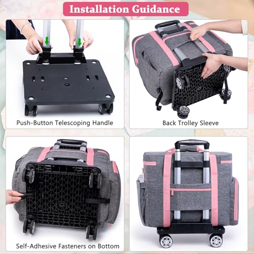AMOIGEE Rolling Craft Bag with Wheels for Sewing Machine & Craft Supplies - color: Pink, size: With Wheels