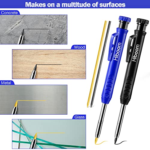 Hiboom 2 Pack Mechanical Deep Hole Carpenter Pencil, 14 Refills - color: Black, Blue
