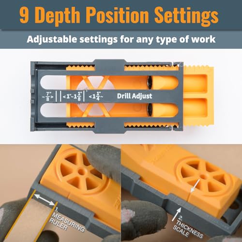 POWERTEC Pocket Hole Jig Kit, Pocket Screw Jig, Woodworking Jigs with Adjustable Depth Drill Guides, 3/8" Drill Bit, Stop Collar, Dust Collector Adapter for Twin Pocket Holes, Wood Joint Tool - 71643