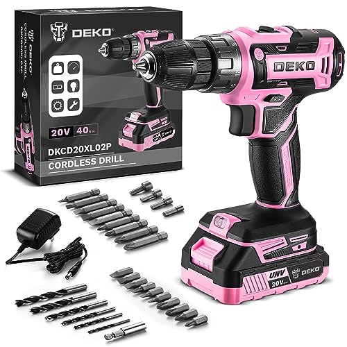 Power Drill Cordless: DEKOPRO Pink Cordless Drill 20V Electric Power Drill Set Tool for Women Drills with Battery and Charger 20 Volt Drills Driver Kit - color: Pink