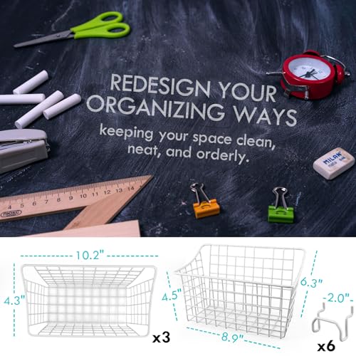Pegboard Baskets With Hooks, 3 Pack Peg Board Wall Organizer Set (White) - color: White