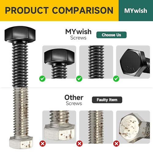 Mywish 254Pcs Nuts and Bolts, 1/4 20 5/16 18 3/8 16 Bolt, Heavy Duty 304 Stainless Steel Bolts and Nuts Kit with Flat Spring Washers, Fully Threaded & Black Oxided, 10 Common Size - size: 254 Pcs Mixed Size Kit - Black