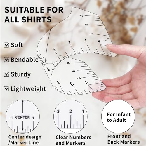 Tshirt Ruler Guide for Vinyl Alignment, T Shirt Rulers to Center Designs, PVC Measurement Template, Craft Sewing Supplies Accessories Tools for Cricut Heat Press & Cameo & HTV Transfer Vinyl - style: Tshirt Ruler-5-Balck