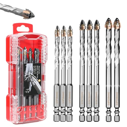8-Piece Masonry Drill Bit Set, Concrete Drill Bit Set, 3 Sizes, 1/4"-3/8" - size: 1/4"-3/8" (8PCS)