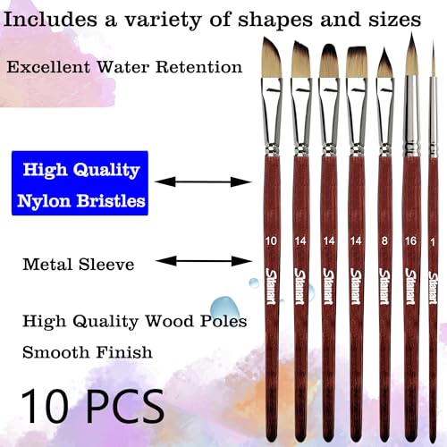 Sdanart Watercolor Brushes Professional，10 PCS Artist Paint Brush Shapes