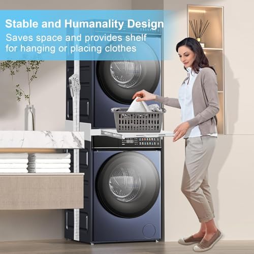 Kiss Core Washer Dryer Stacking Kit - Universal Washer Dryer Stacking Kit | with Pull-Out Sliding Plate - Adjustable 21"-29" Stacking Kit for Washer and Dryer with Ratchet Strap - Space-Saving - style: with Pull-Out Sliding Plate