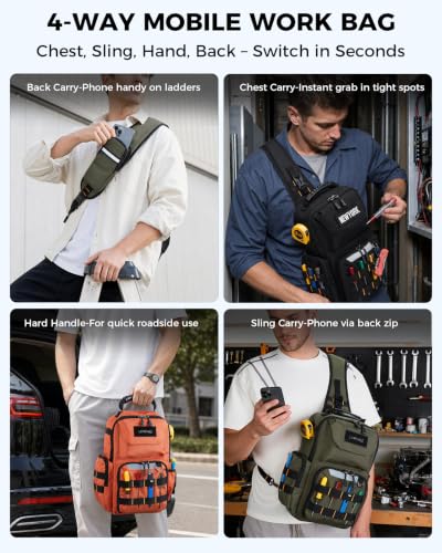 Electrician Tool Chest Bag, Tactical HVAC 3-Point Harness Orange - color: Orange